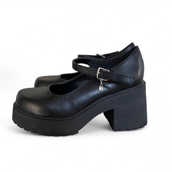 Y2K SUPER‎ chunky Black Mary Jane Platform Charm Sandals Heels 6.5. - Picture 4 of 8